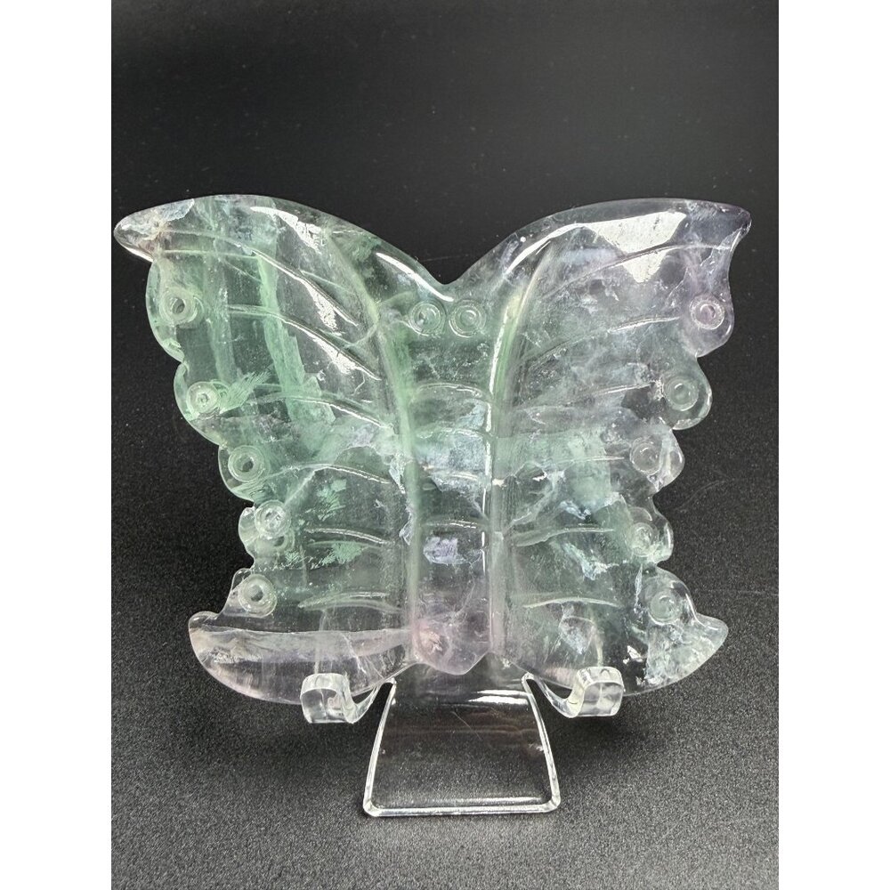 Natural Fluorite Butterfly Hand Carved Stone Healing Crystal UVs 160g 3" - Picture 1 of 6